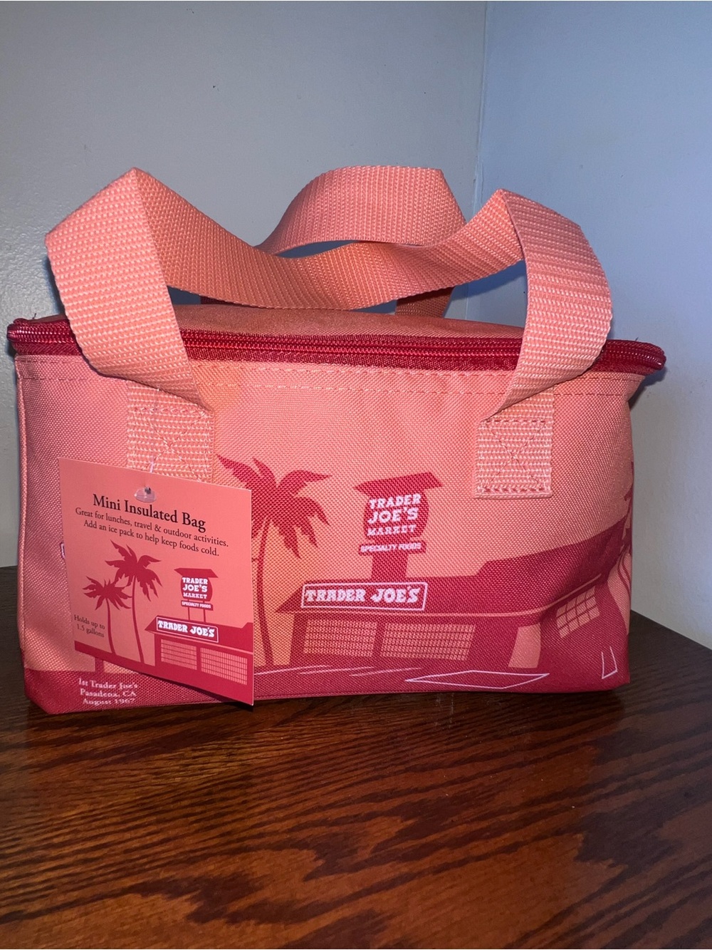 TRADER JOE'S MINI INSULATED PEACH TOTE LUNCH COOLER BAG NWT